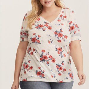 Torrid White Floral Knit Football Tee